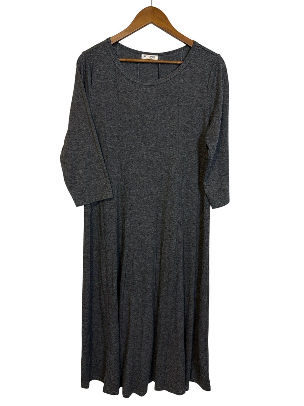 Hotouch Maxi Dress Gray Scoop Neck Stretch Long Sleeve XL